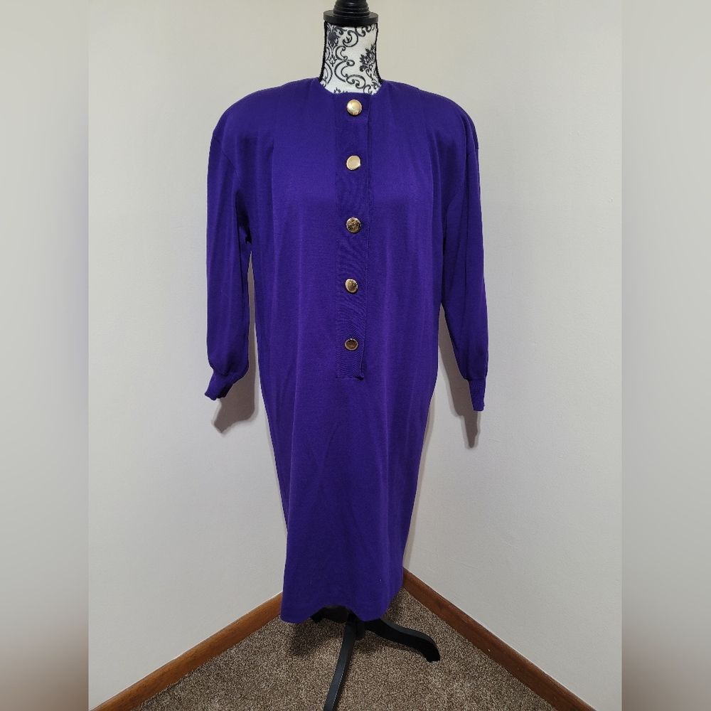 Vintage Ciao 100% Wool Purple‎ Button-Up Dress